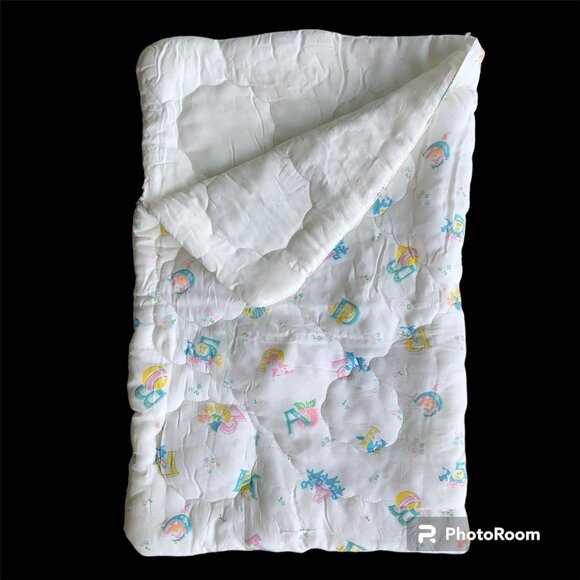 Vtg Baby Bunting Zippered Sleep Bag Toddler Quilt Blanket ABC 123 Animal Nursery - Picture 1 of 6